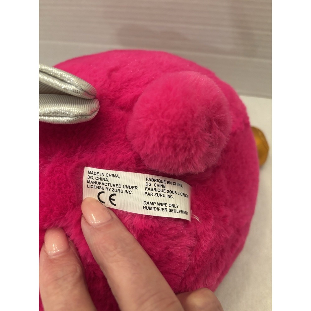 9" Rainbocorn Bright Pink Bunny Rabbit Unicorn Rainbow Hair Glitter Eyes Plush - Picture 6 of 8